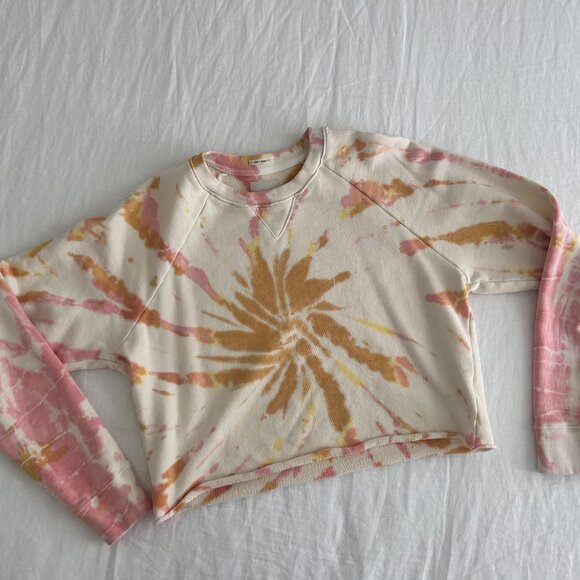 MOTHER:  Cropped Sweatshirt Coral Haze & Lemon - Size: XS - Picture 1 of 5